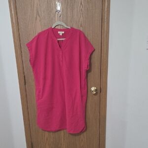 Appleseed's Bright Pink Short-Sleeve Henley Tunic Dress